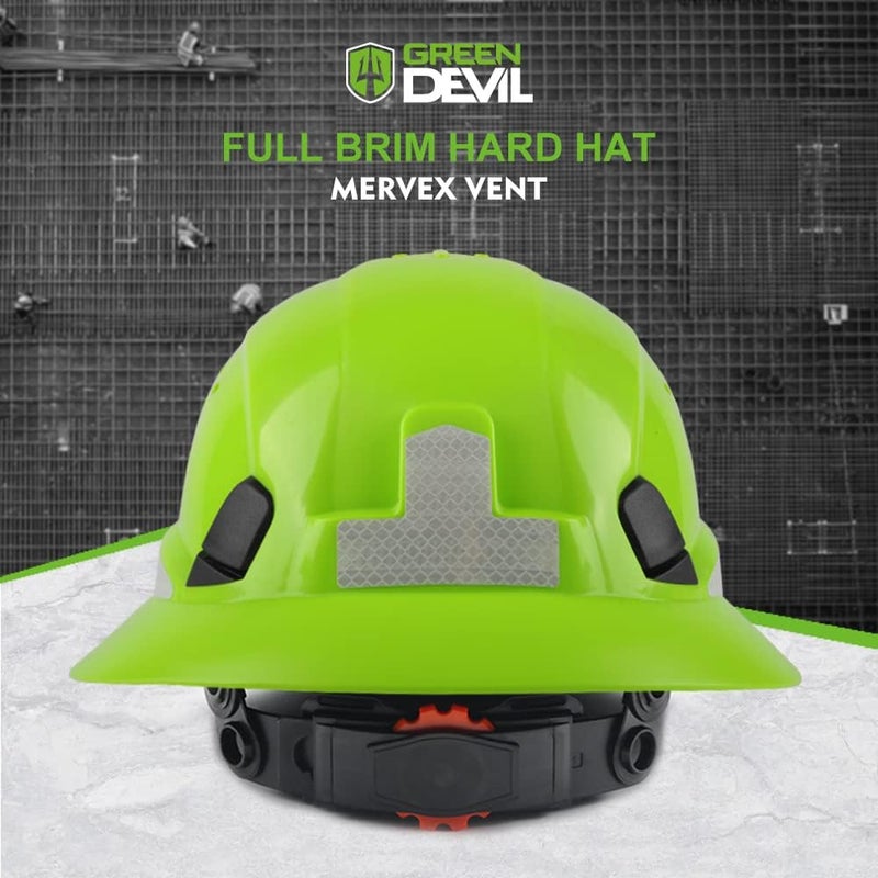 GREEN DEVIL Full Brim Hard Hat Vented Construction Safety Helmet OSHA Approved Cascos De Construccion Work Hardhats with Cooling Towel for Men&Women 6 Point Adjustable Ratchet Suspension - Image 5
